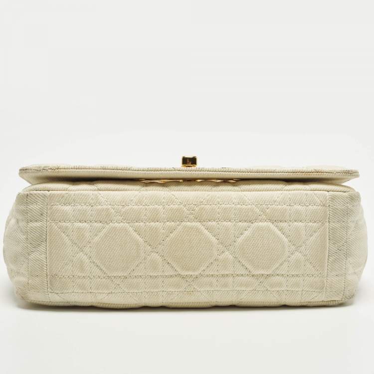 Pre Owned Dior Tie Caro Small Off White Cannage Denim Shoulder Bag