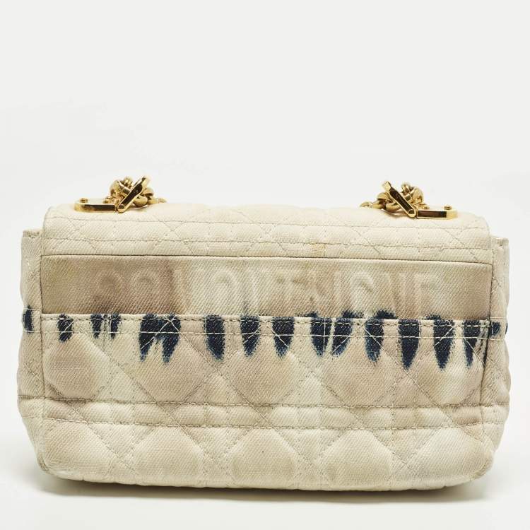 Pre Owned Dior Tie Caro Small Off White Cannage Denim Shoulder Bag