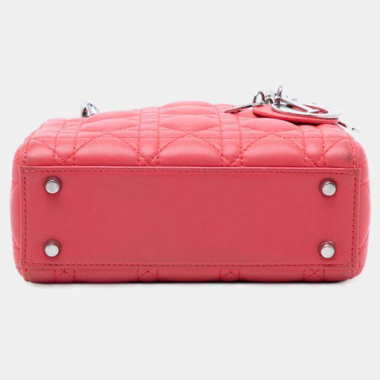 Pre Owned Dior Pink Mini Lambskin Cannage Lady Dior