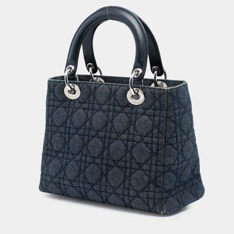 Pre Owned Dior Blue Medium Denim Cannage Lady Dior