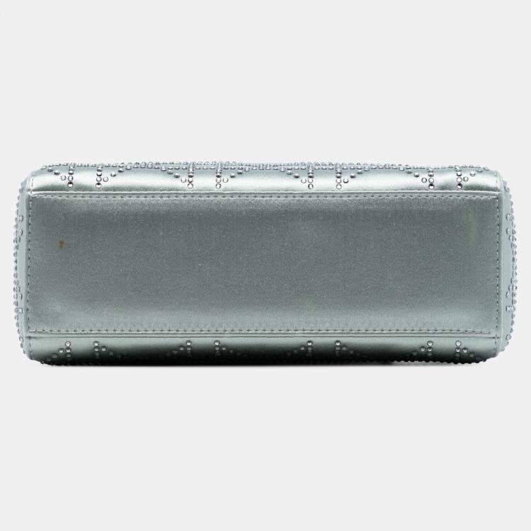 Pre Owned Dior Mini Grey Satin Cannage Strass Crystal Embellished Lady Dior