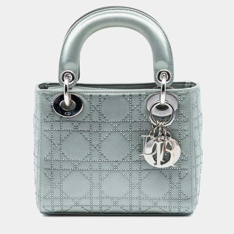 Pre Owned Dior Mini Grey Satin Cannage Strass Crystal Embellished Lady Dior