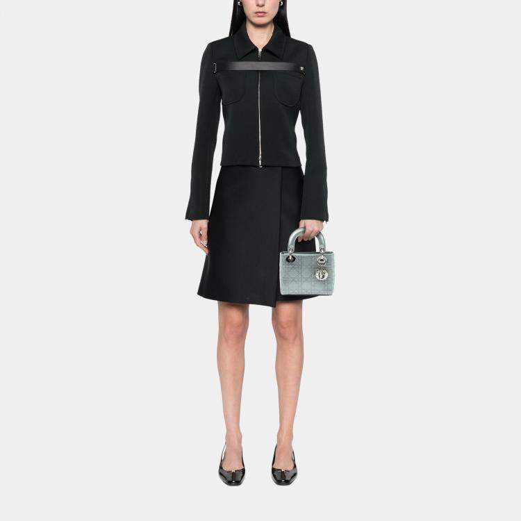 Pre Owned Dior Mini Grey Satin Cannage Strass Crystal Embellished Lady Dior