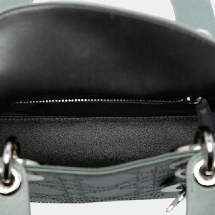 Pre Owned Dior Mini Grey Satin Cannage Strass Crystal Embellished Lady Dior