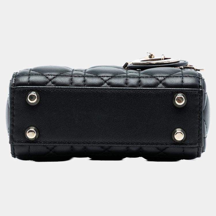 Pre Owned Dior Black Micro Lambskin Cannage Lady Dior