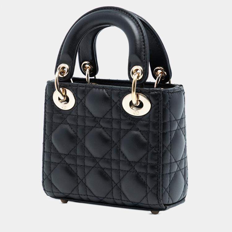 Pre Owned Dior Black Micro Lambskin Cannage Lady Dior