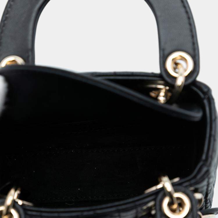 Pre Owned Dior Black Micro Lambskin Cannage Lady Dior