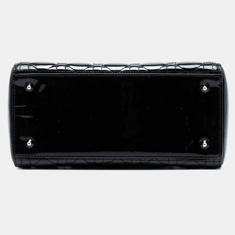 Pre Owned Dior Black Medium Patent Cannage Lady Dior