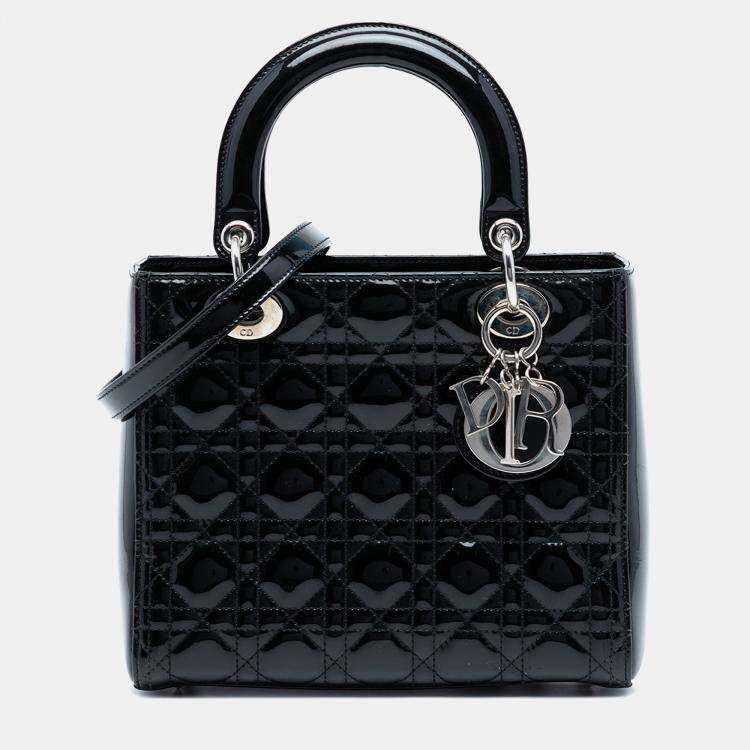 Pre Owned Dior Black Medium Patent Cannage Lady Dior