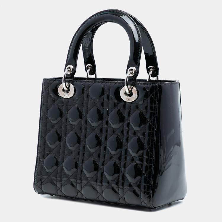 Pre Owned Dior Black Medium Patent Cannage Lady Dior