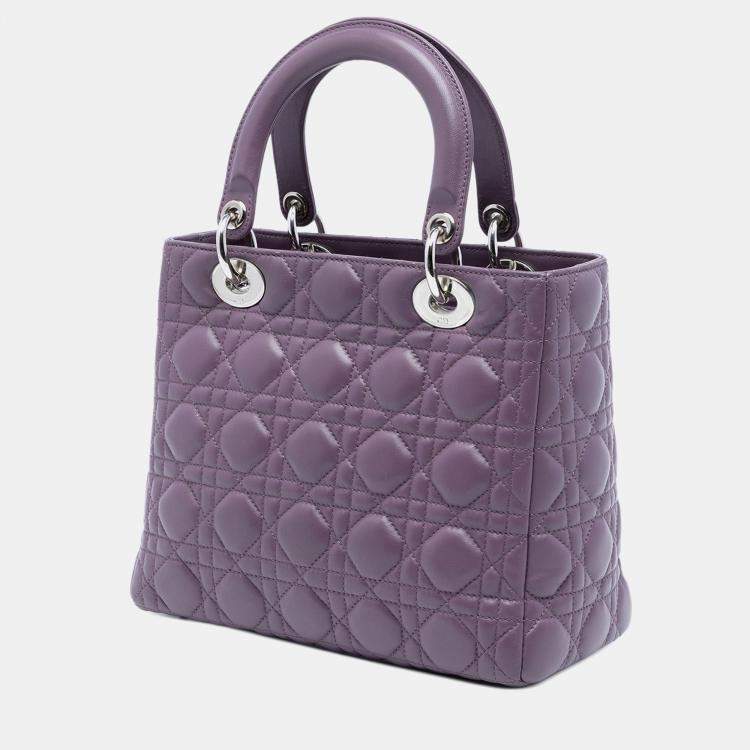 Pre Owned Dior Purple Medium Lambskin Cannage Lady Dior