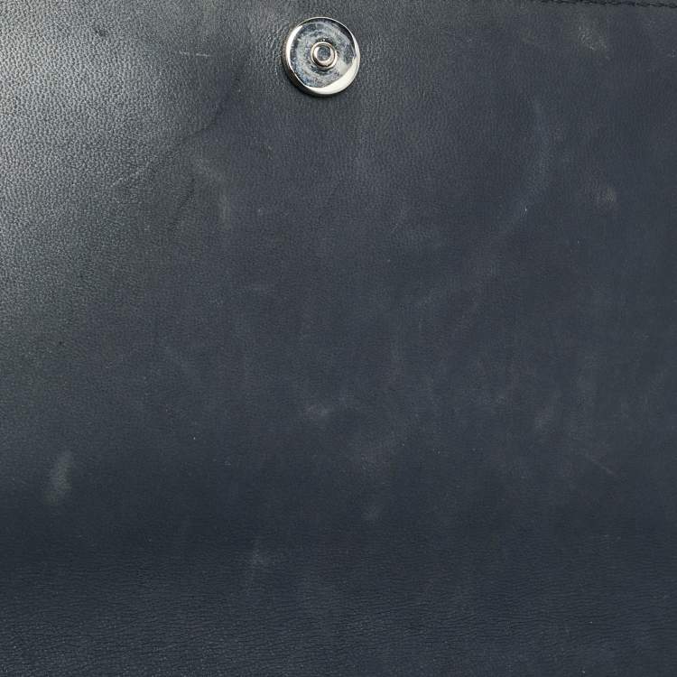 Pre Owned Dior Lady Dior Metallic Blue Microcannage Patent Leather Chain Clutch