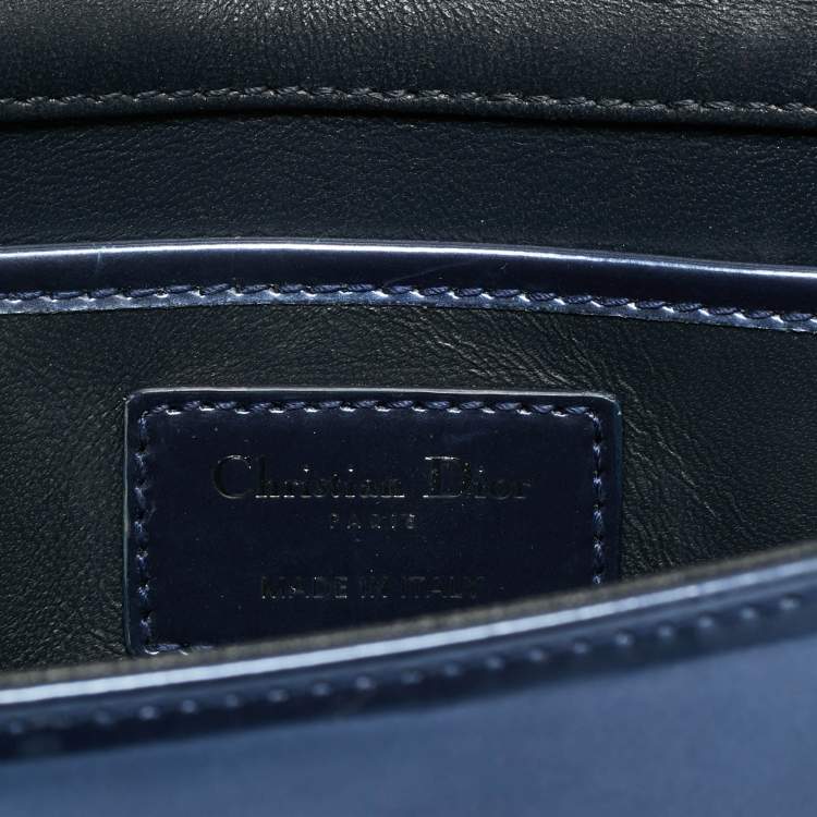 Pre Owned Dior Lady Dior Metallic Blue Microcannage Patent Leather Chain Clutch