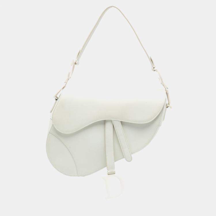 Pre Owned Dior White Ultra Matte Calfskin Saddle Bag