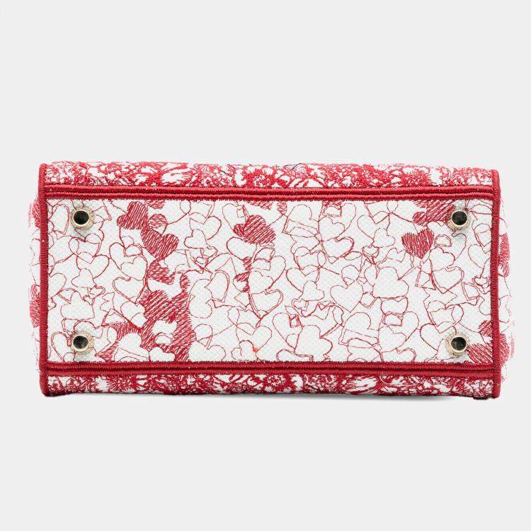 Pre Owned Dior Red DiorAmour Medium Embroidered Canvas Royale Lady D Lite