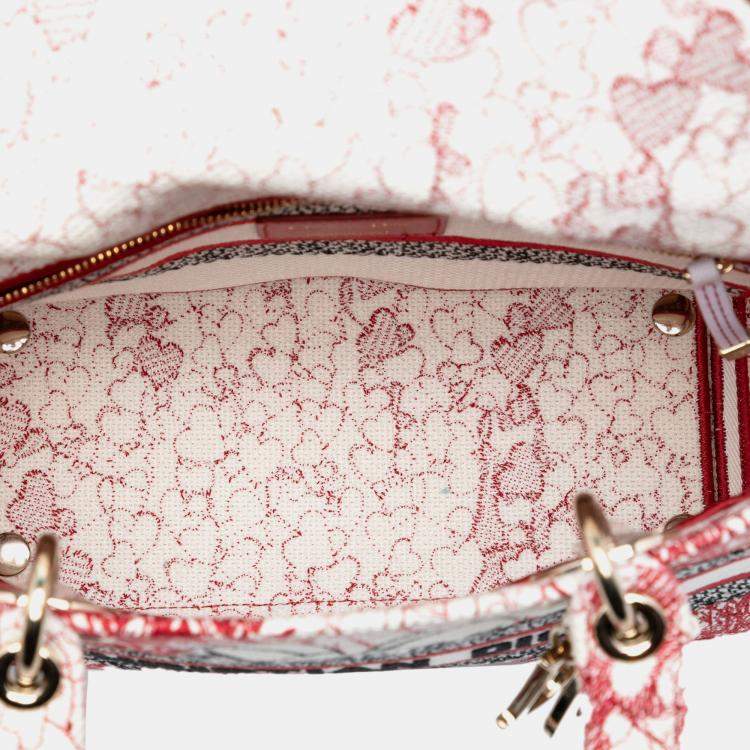 Pre Owned Dior Red DiorAmour Medium Embroidered Canvas Royale Lady D Lite
