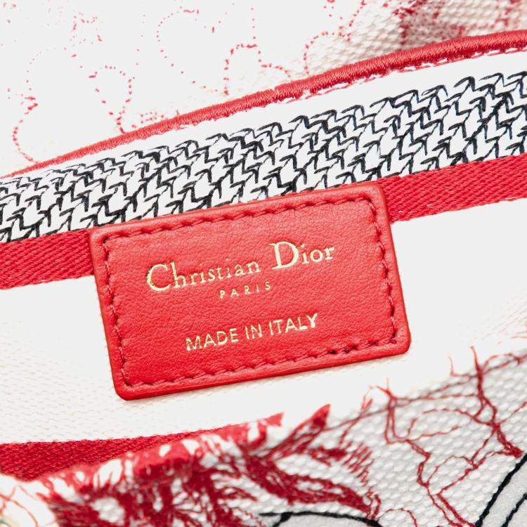 Pre Owned Dior Red DiorAmour Medium Embroidered Canvas Royale Lady D Lite