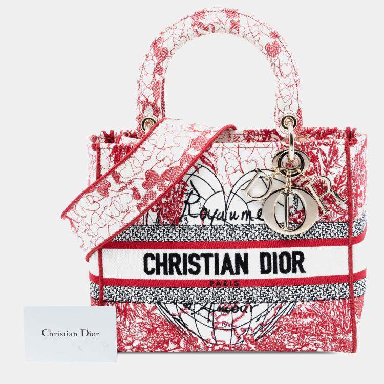Pre Owned Dior Red DiorAmour Medium Embroidered Canvas Royale Lady D Lite