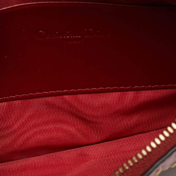 Pre Owned Dior Lady D Red Studded Cannage Leather Wallet On Chain