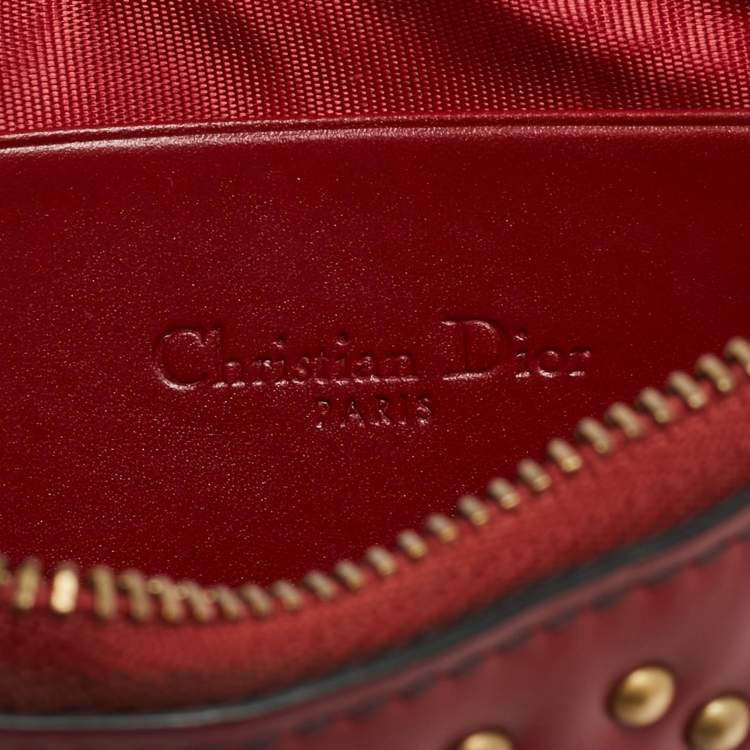 Pre Owned Dior Lady D Red Studded Cannage Leather Wallet On Chain