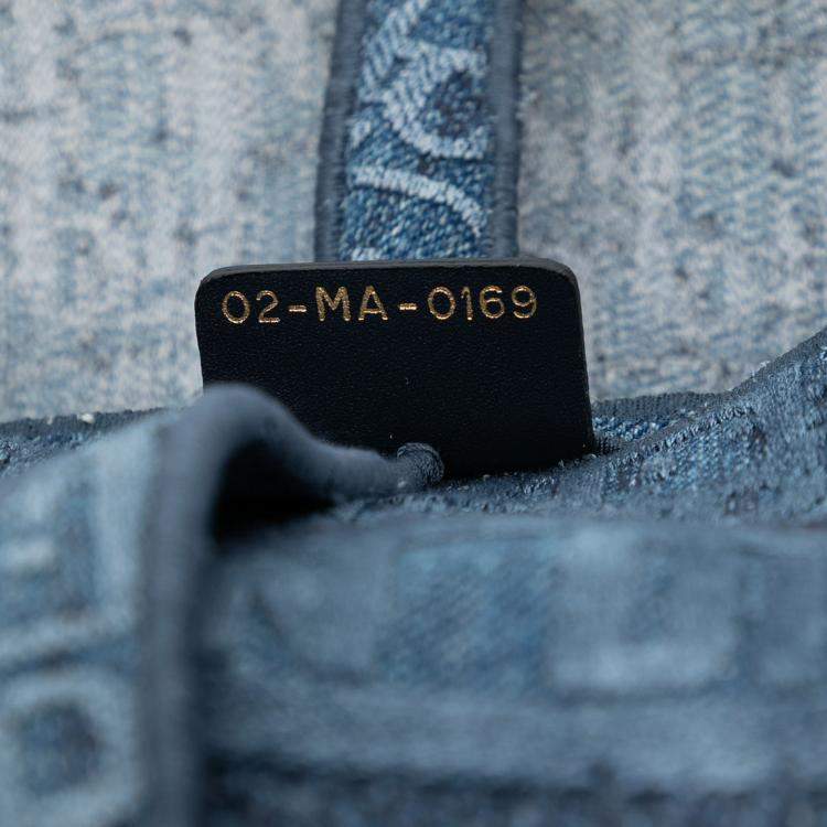Pre Owned Dior Blue Oblique Embroidered Denim Saddle Bag