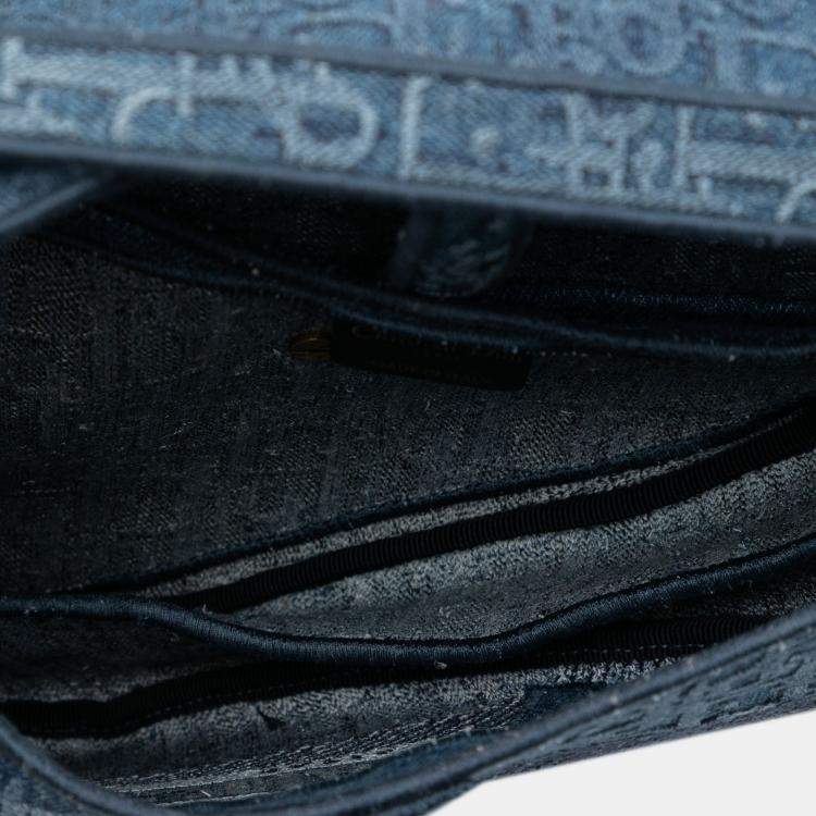 Pre Owned Dior Blue Oblique Embroidered Denim Saddle Bag