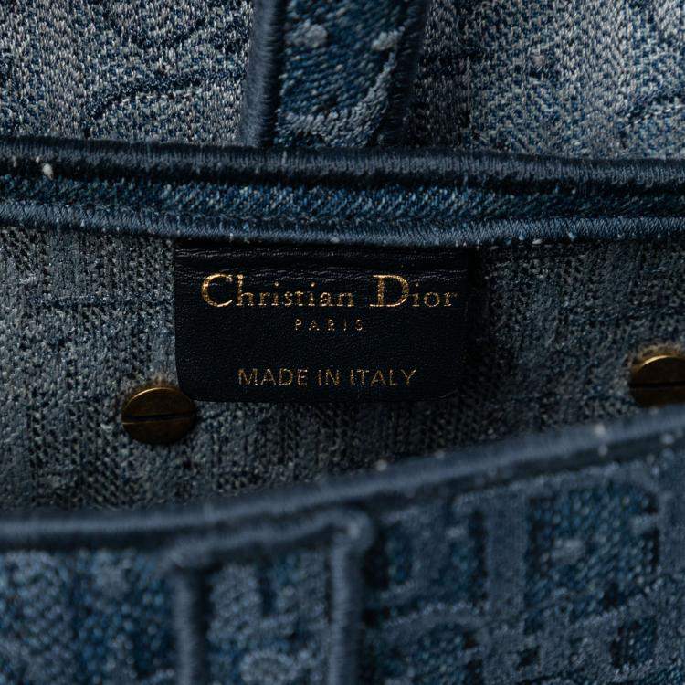 Pre Owned Dior Blue Oblique Embroidered Denim Saddle Bag