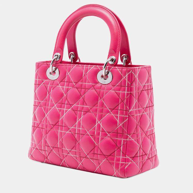 Pre Owned Dior Pink Medium Lambskin Cannage Lady Dior