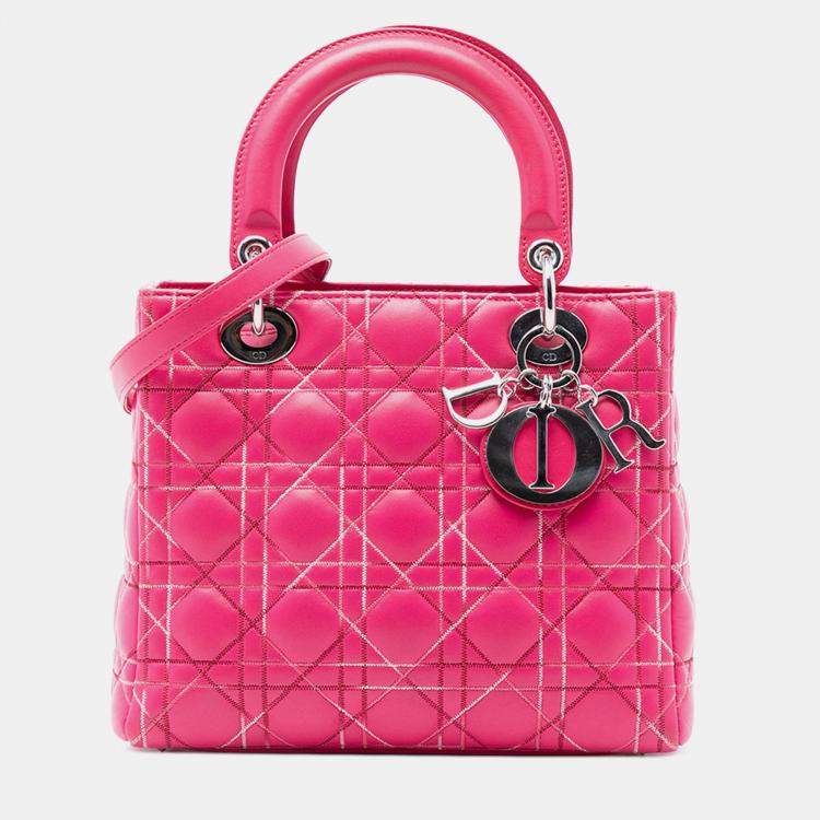 Pre Owned Dior Pink Medium Lambskin Cannage Lady Dior