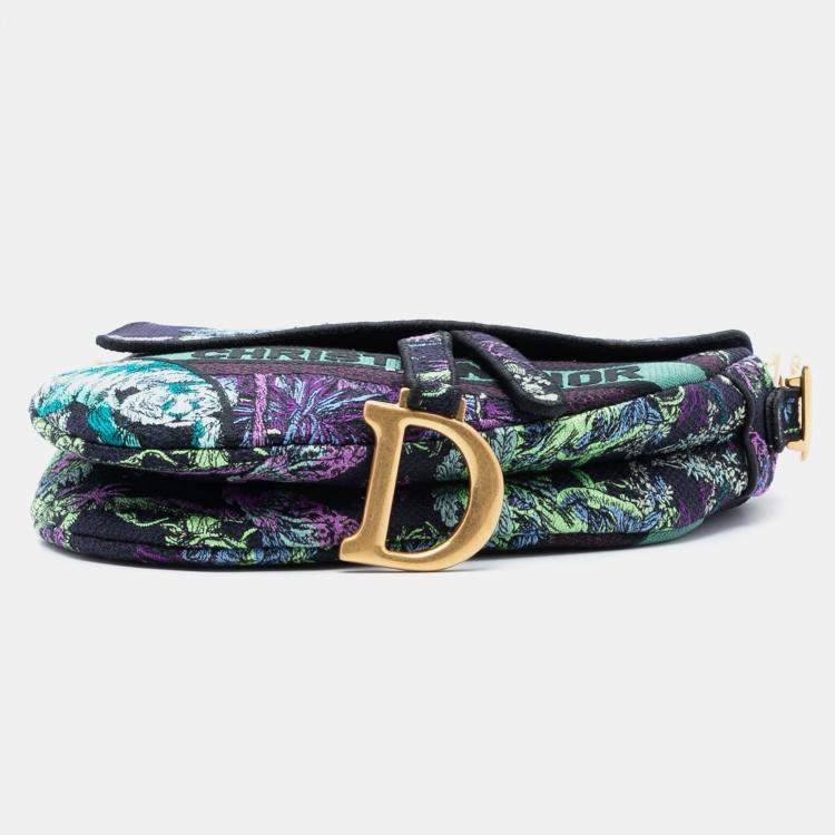 Pre Owned Dior Blue Canvas Embroidered Floral Saddle Bag