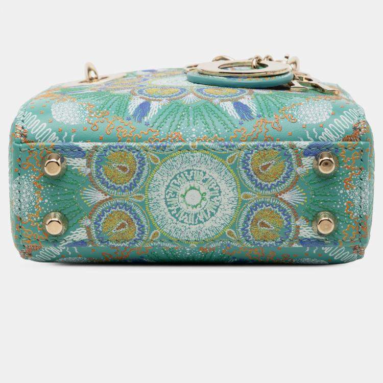 Pre Owned Dior Green Micro Calfskin In Lights Lady Dior