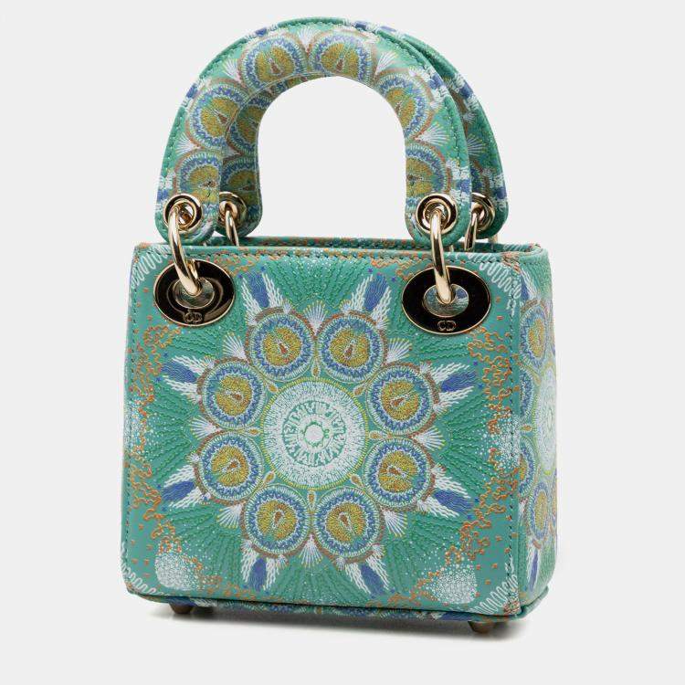 Pre Owned Dior Green Micro Calfskin In Lights Lady Dior