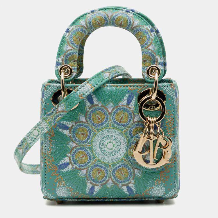 Pre Owned Dior Green Micro Calfskin In Lights Lady Dior