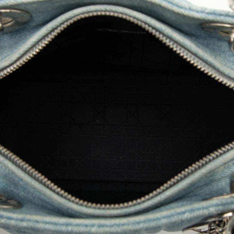 Pre Owned Dior Blue Medium Denim Cannage Acrylic Handles Lady Dior