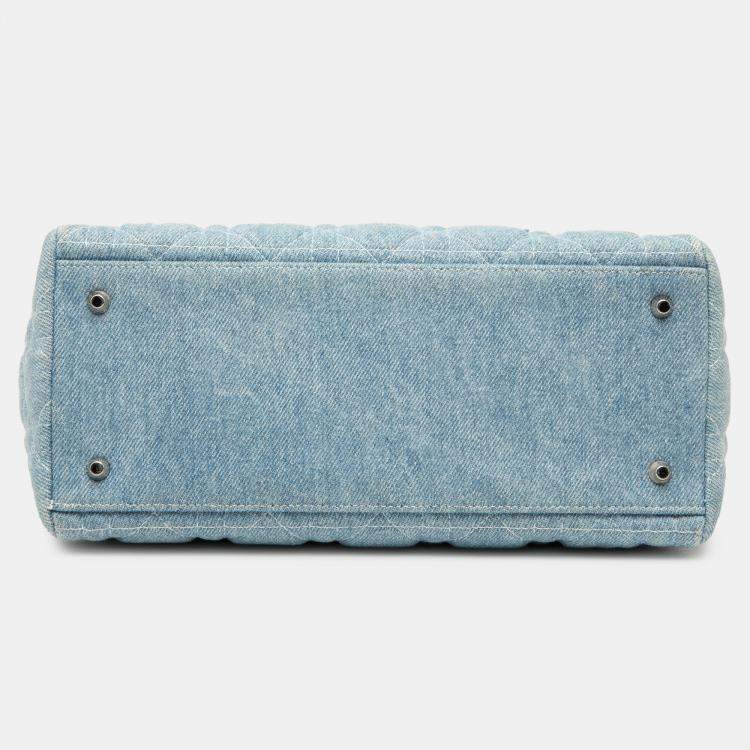 Pre Owned Dior Blue Medium Denim Cannage Acrylic Handles Lady Dior