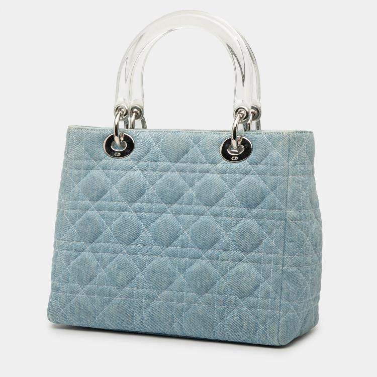Pre Owned Dior Blue Medium Denim Cannage Acrylic Handles Lady Dior