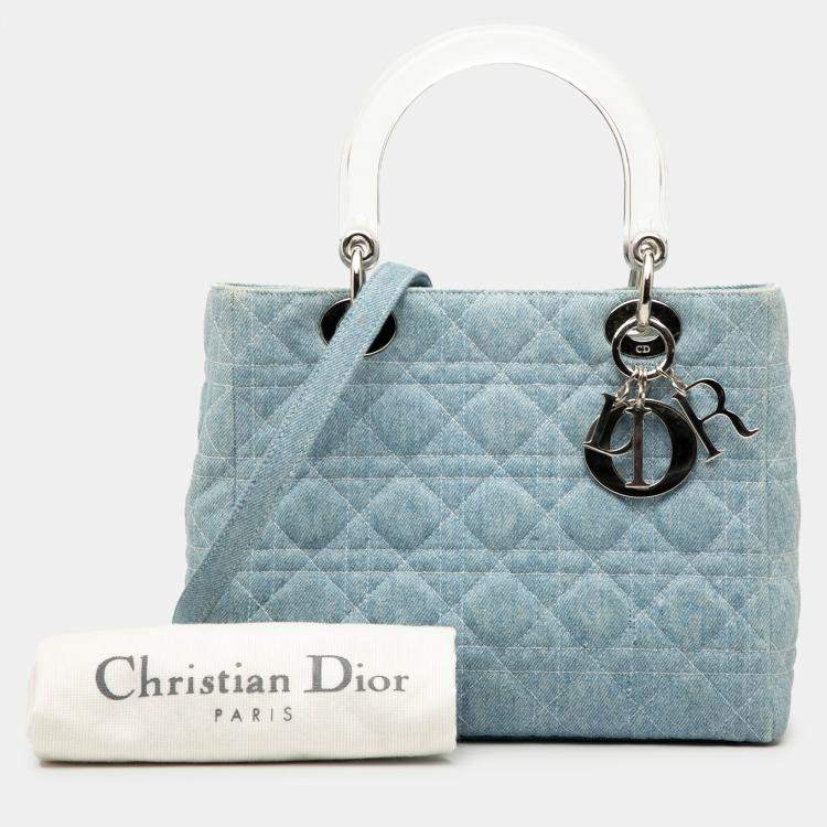 Pre Owned Dior Blue Medium Denim Cannage Acrylic Handles Lady Dior