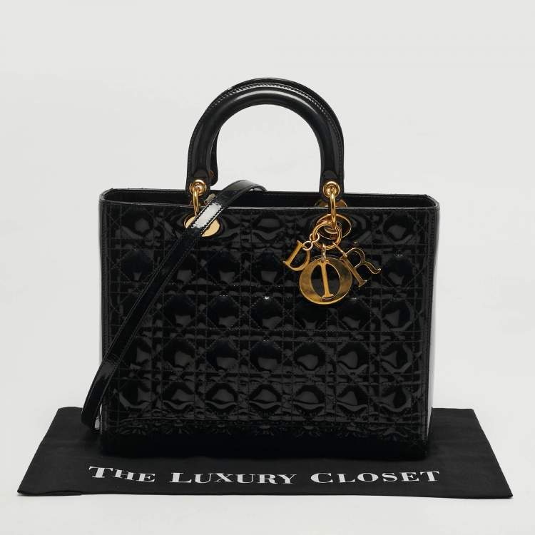 مملوكة مسبقًا Dior Lady Dior Large Black Cannage Patent Leather Tote