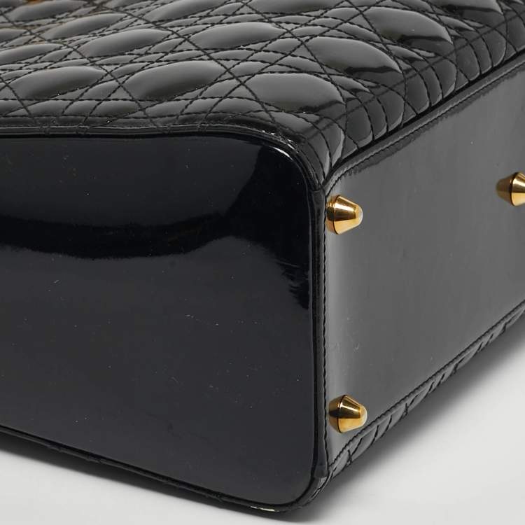 مملوكة مسبقًا Dior Lady Dior Large Black Cannage Patent Leather Tote