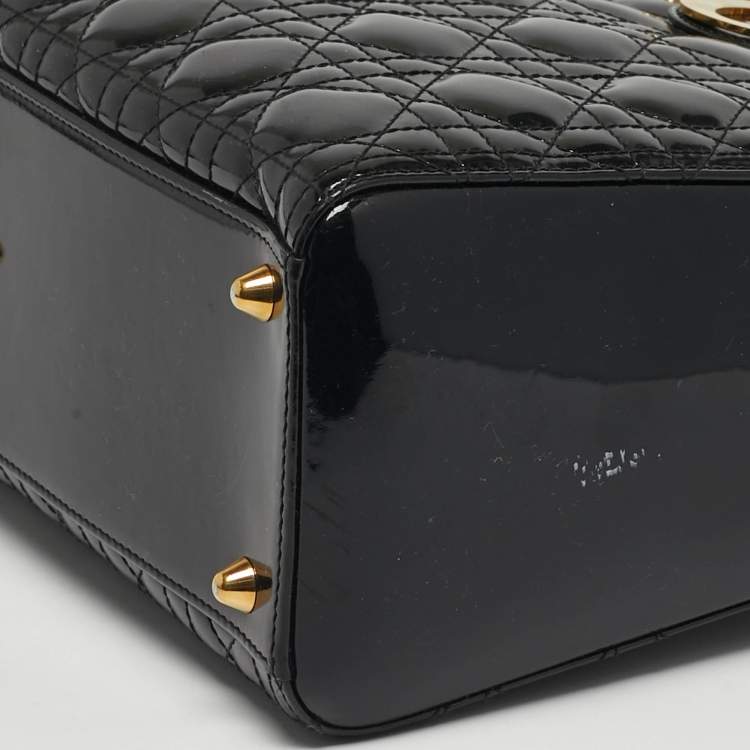 مملوكة مسبقًا Dior Lady Dior Large Black Cannage Patent Leather Tote