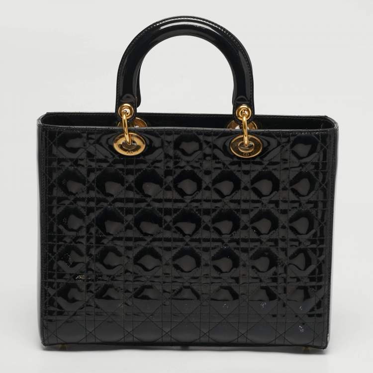 مملوكة مسبقًا Dior Lady Dior Large Black Cannage Patent Leather Tote