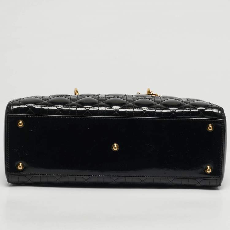 مملوكة مسبقًا Dior Lady Dior Large Black Cannage Patent Leather Tote