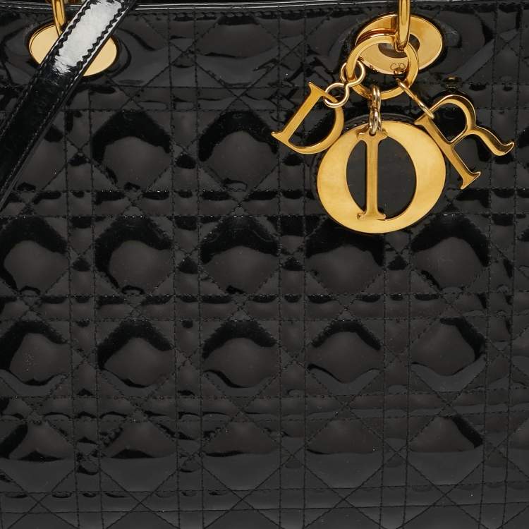 مملوكة مسبقًا Dior Lady Dior Large Black Cannage Patent Leather Tote