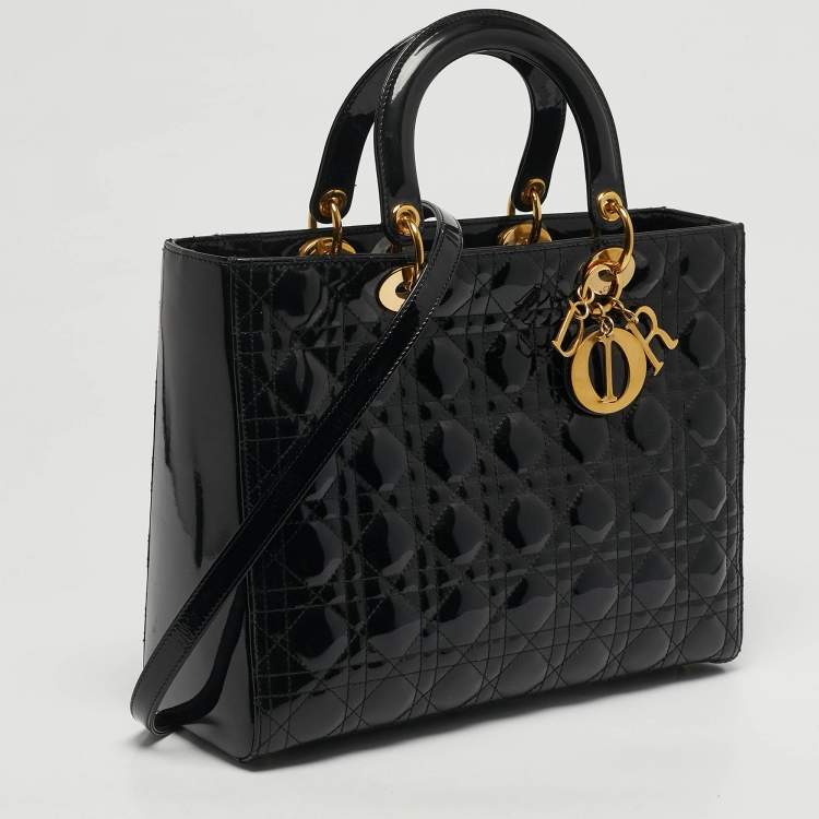 مملوكة مسبقًا Dior Lady Dior Large Black Cannage Patent Leather Tote
