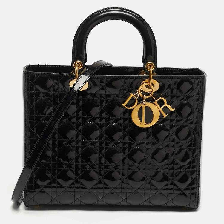 مملوكة مسبقًا Dior Lady Dior Large Black Cannage Patent Leather Tote