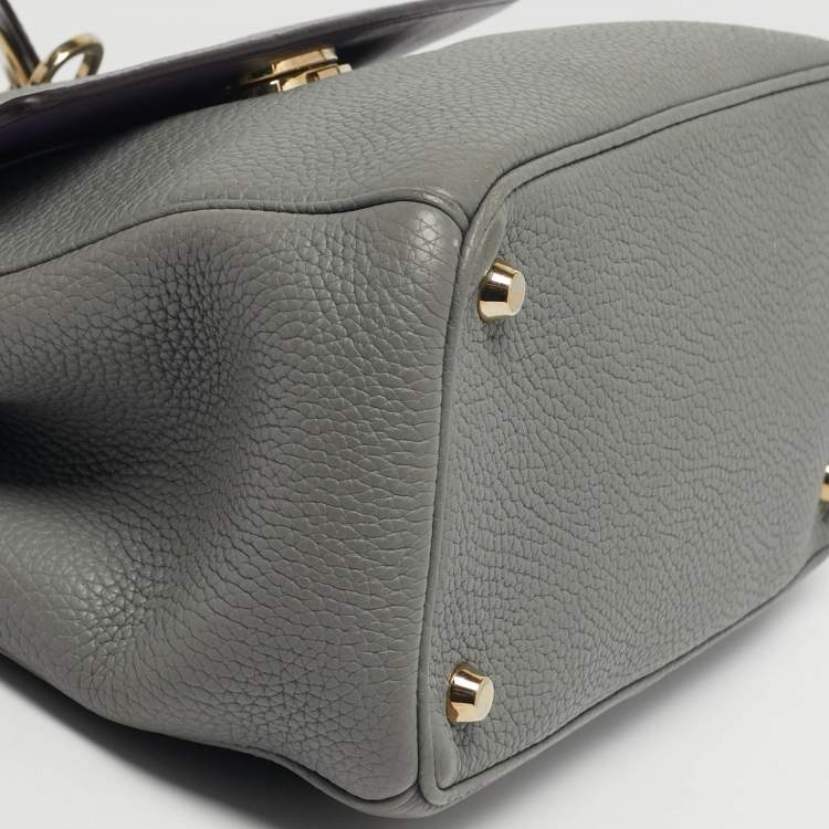 Pre Owned حقيبة ديور بي ديور جلد رمادي فاتح حجم صغير مقابض علوية