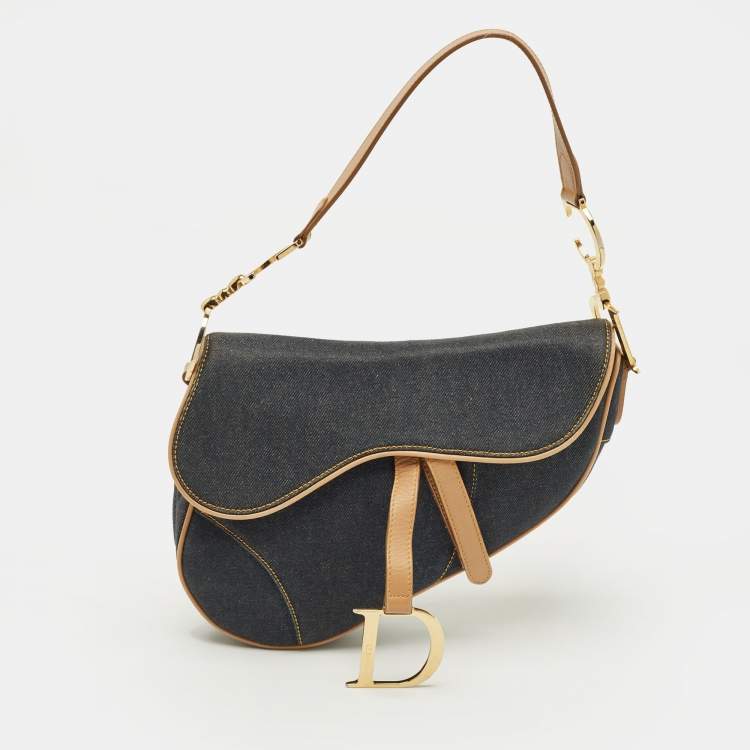 مملوكة مسبقًا Dior Saddle Blue/Tan Denim and Leather Bag