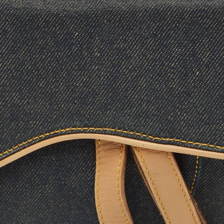 مملوكة مسبقًا Dior Saddle Blue/Tan Denim and Leather Bag