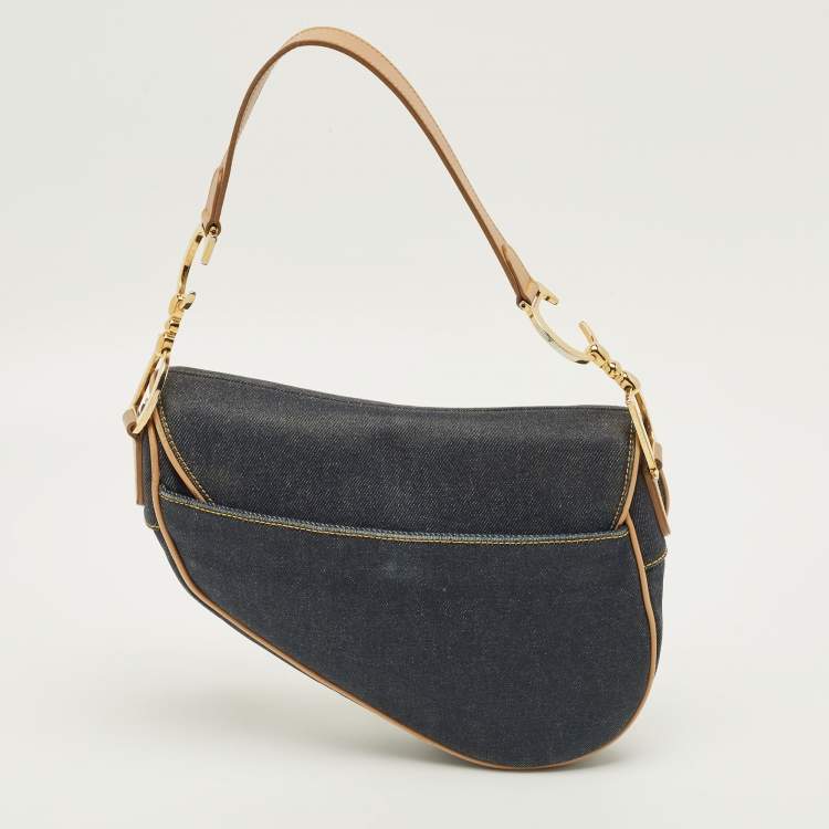 مملوكة مسبقًا Dior Saddle Blue/Tan Denim and Leather Bag