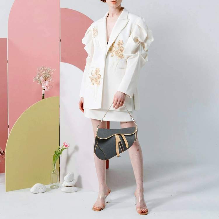 مملوكة مسبقًا Dior Saddle Blue/Tan Denim and Leather Bag